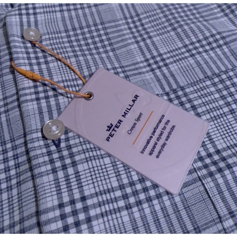NEW Peter Millar Summer Comfort Men's Sz Small Navy Plaid Natural Touch Shirt S